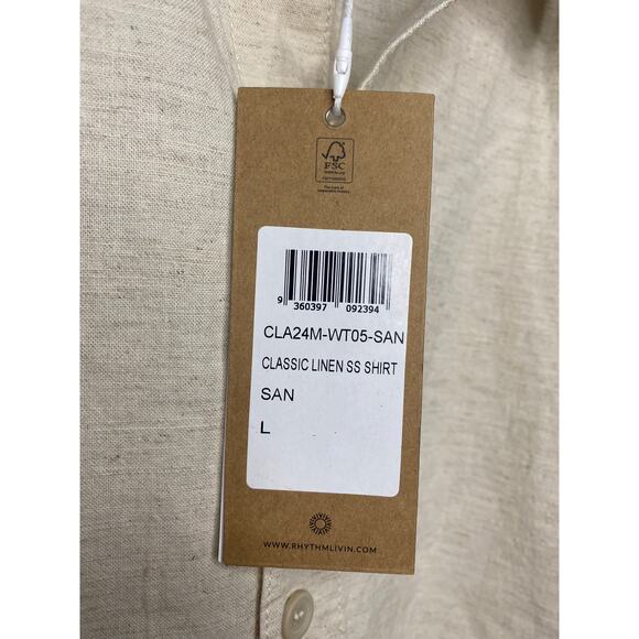 New Rhythm Livin Classic Linen Short Sleeve Shirt Size Large - Picture 2 of 3